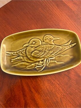 1970s Poole Pottery Birds Trinket Tray in Olive Green